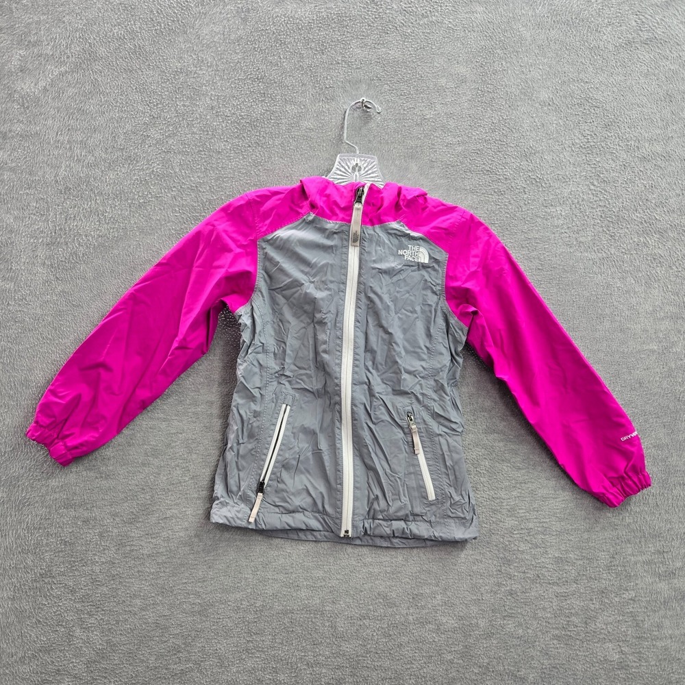 The North Face Girls Jacket XL Gray‎ Windbreaker Hooded Pockets Full Zip